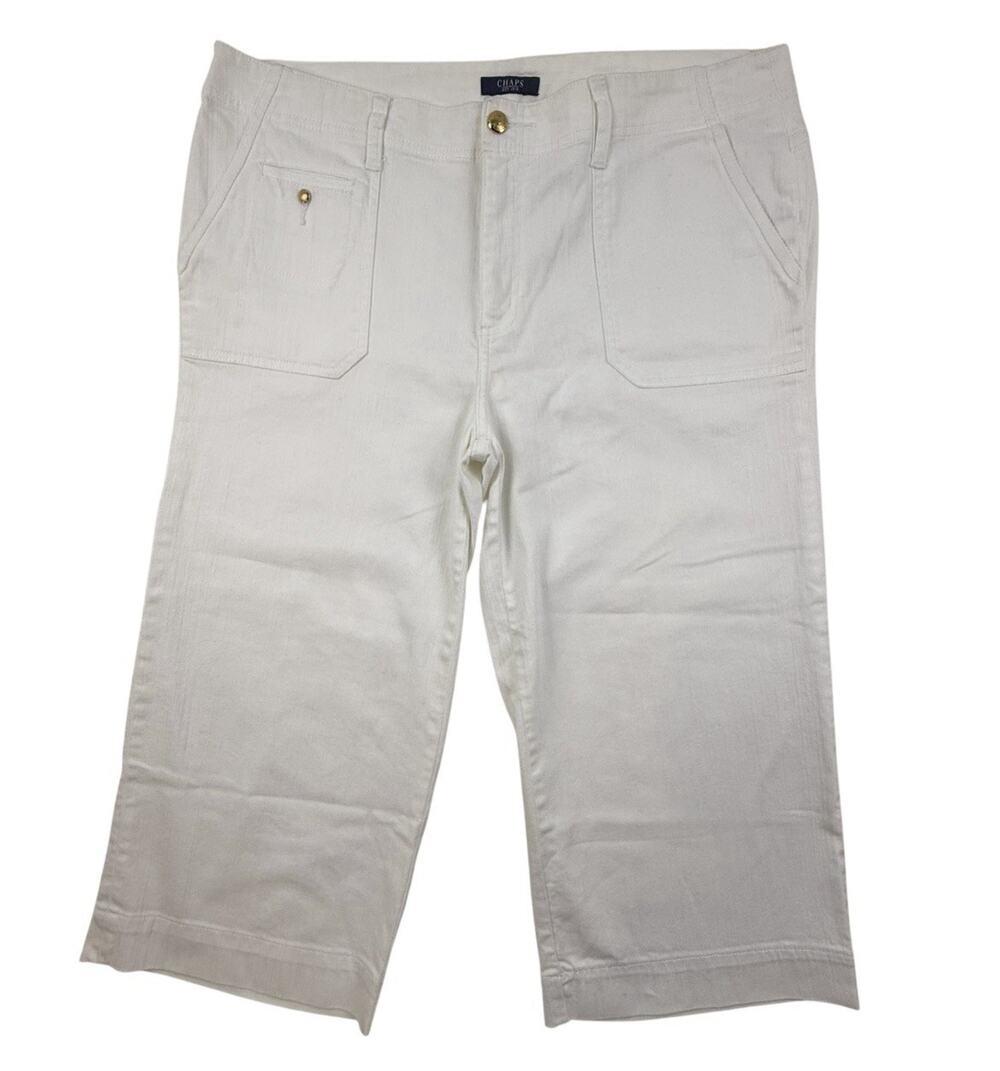 Chaps Jeans White High Rise Wide Leg Crop Cotton Stretch Denim Women’s 16
